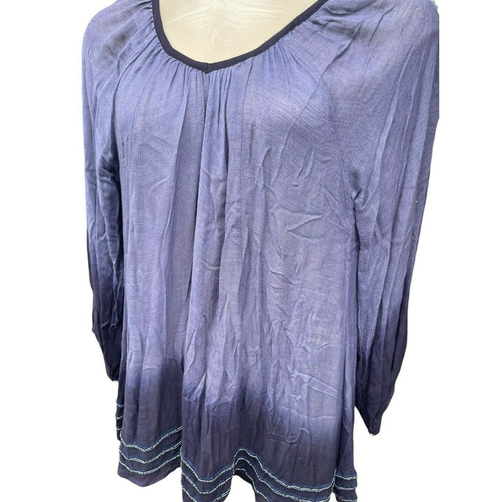 Letarte Maui Hawaii Dip Dye Ombré Blue Beaded Cover Up Tunic Top Size M $248